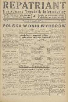 Repatriant : ilustrowany tygodnik informacyjny : informuje i pomaga w powrocie do kraju, staje w obronie praw Polaków na obczyźnie. R. 3, 1947, nr 3