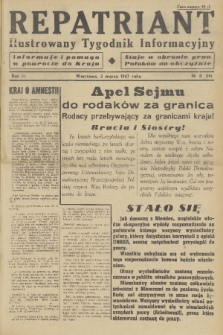 Repatriant : ilustrowany tygodnik informacyjny : informuje i pomaga w powrocie do kraju, staje w obronie praw Polaków na obczyźnie. R. 3, 1947, nr 8