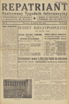 Repatriant : ilustrowany tygodnik informacyjny : informuje i pomaga w powrocie do kraju, staje w obronie praw Polaków na obczyźnie. R. 3, 1947, nr 14