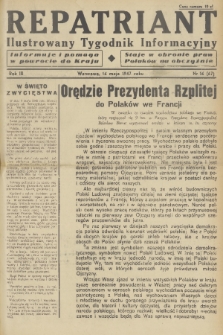 Repatriant : ilustrowany tygodnik informacyjny : informuje i pomaga w powrocie do kraju, staje w obronie praw Polaków na obczyźnie. R. 3, 1947, nr 16