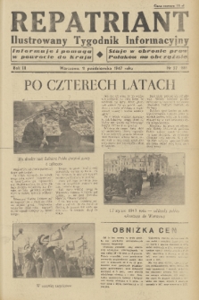 Repatriant : ilustrowany tygodnik informacyjny : informuje i pomaga w powrocie do kraju, staje w obronie praw Polaków na obczyźnie. R. 3, 1947, nr 37