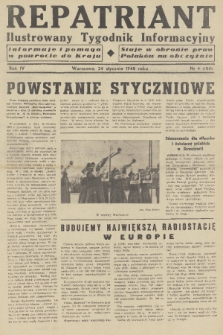 Repatriant : ilustrowany tygodnik informacyjny : informuje i pomaga w powrocie do kraju, staje w obronie praw Polaków na obczyźnie. R. 4, 1948, nr 4