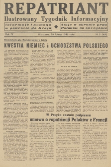 Repatriant : ilustrowany tygodnik informacyjny : informuje i pomaga w powrocie do kraju, staje w obronie praw Polaków na obczyźnie. R. 4, 1948, nr 9