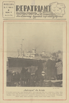 Repatriant : ilustrowany tygodnik informacyjny. R. 5, 1949, nr 20