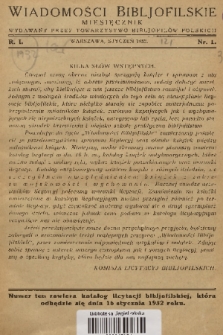 Wiadomości Bibljofilskie : miesięcznik wydawany przez Towarzystwo Bibliofilów Polskich. R. 1, 1932, nr 1