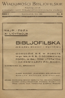 Wiadomości Bibljofilskie : miesięcznik wydawany przez Towarzystwo Bibliofilów Polskich. R. 1, 1932, nr 5