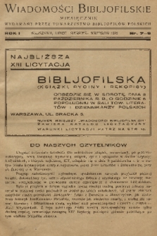 Wiadomości Bibljofilskie : miesięcznik wydawany przez Towarzystwo Bibliofilów Polskich. R. 1, 1932, nr 7-9