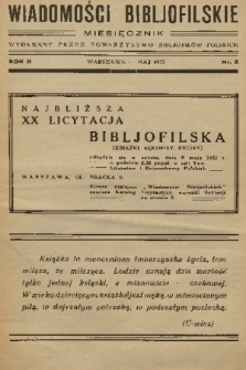 Wiadomości Bibljofilskie : miesięcznik wydawany przez Towarzystwo Bibliofilów Polskich. R. 2, 1933, nr 5