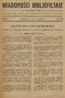 Wiadomości Bibljofilskie : miesięcznik wydawany przez Towarzystwo Bibliofilów Polskich w Warszawie. R. 2, 1933, nr 7-8