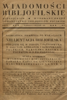 Wiadomości Bibljofilskie : miesięcznik wydawany przez Towarzystwo Bibliofilów Polskich w Warszawie. R. 2, 1933, nr 9
