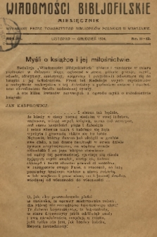 Wiadomości Bibljofilskie : miesięcznik wydawany przez Towarzystwo Bibliofilów Polskich w Warszawie. R. 3, 1934, nr 11-12