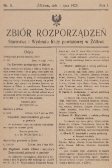 Zbiór Rozporządzeń Starostwa i Wydziału Rady Powiatowej w Żółkwi. R. 1,1929, nr 5