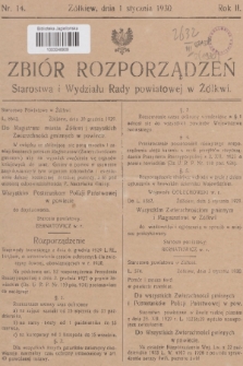 Zbiór Rozporządzeń Starostwa i Wydziału Rady Powiatowej w Żółkwi. R. 2,1930, nr 14