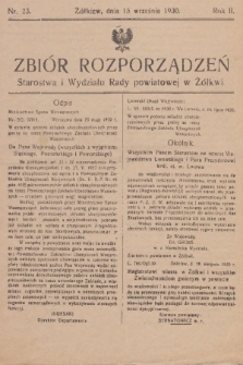 Zbiór Rozporządzeń Starostwa i Wydziału Rady Powiatowej w Żółkwi. R. 2,1930, nr 23