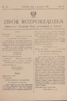 Zbiór Rozporządzeń Starostwa i Wydziału Rady Powiatowej w Żółkwi. R. 2,1930, nr 26