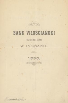 Sprawozdanie Banku Włościańskiego : z czynności w roku 1890