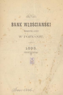 Sprawozdanie Banku Włościańskiego : z czynności w roku 1893