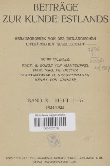 Beiträge zur Kunde Estlands. Band 10, 1924, Inhalt