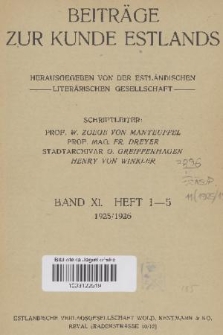 Beiträge zur Kunde Estlands. Band 11, 1925, Inhalt