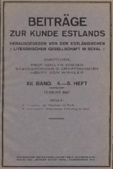 Beiträge zur Kunde Estlands. Band 12, 1927, Heft 4/5