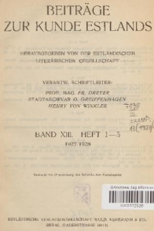 Beiträge zur Kunde Estlands. Band 13, 1927, Inhalt