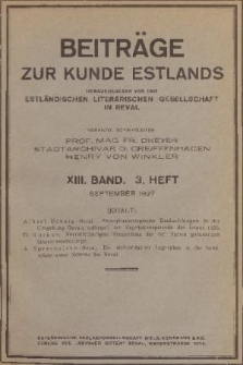 Beiträge zur Kunde Estlands. Band 13, 1927, Heft 3