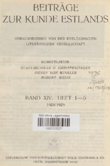 Beiträge zur Kunde Estlands. Band 14, 1928, Inhalt