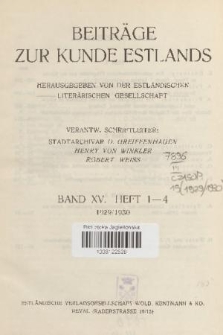 Beiträge zur Kunde Estlands. Band 15, 1929, Inhalt