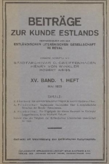 Beiträge zur Kunde Estlands. Band 15, 1929, Heft 1