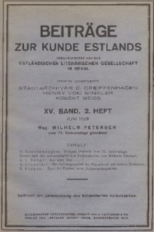 Beiträge zur Kunde Estlands. Band 15, 1929, Heft 2