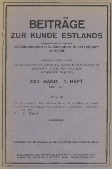 Beiträge zur Kunde Estlands. Band 17, 1931, Heft 1