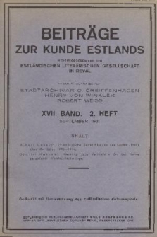 Beiträge zur Kunde Estlands. Band 17, 1931, Heft 2