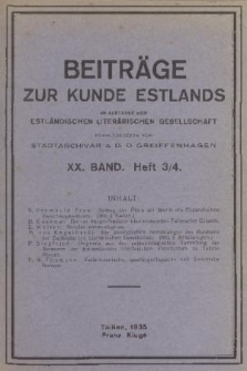 Beiträge zur Kunde Estlands. Band 20, 1935, Heft 3/4