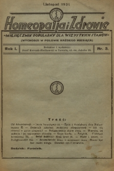 Homeopatia i Zdrowie : miesięcznik popularny dla wszystkich stanów. R. 1, 1931, nr 3