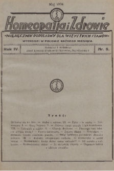 Homeopatia i Zdrowie : miesięcznik popularny dla wszystkich stanów. R. 4, 1934, nr 5