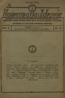 Homeopatia i Zdrowie : miesięcznik popularny dla wszystkich stanów. R. 5, 1935, nr 3