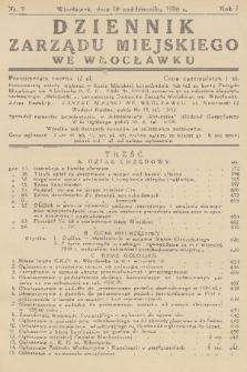 Dziennik Zarządu Miejskiego we Włocławku. R. 1, 1938, nr 9
