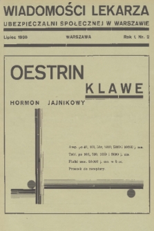 Wiadomości Lekarza Ubezpieczalni Społecznej w Warszawie. R. 1, 1938, nr 2