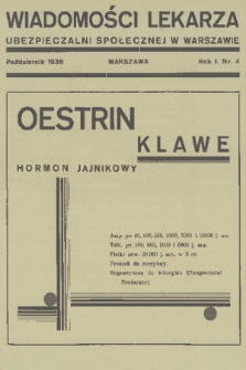 Wiadomości Lekarza Ubezpieczalni Społecznej w Warszawie. R. 1, 1938, nr 4