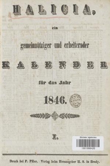 Halicia : ein gemeinnütziger und erheiternder Kalender für das Jahr 1846