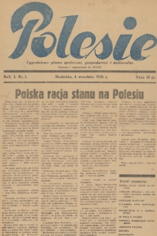 Polesie : tygodniowe pismo społeczne, gospodarcze i kulturalne. R. 1, 1938, nr 1