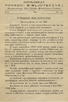 Komunikat Poradni Bibljotecznej Warszawskiego Koła Związku Bibljotekarzy Polskich. R.2, 1932, Nr 1-2