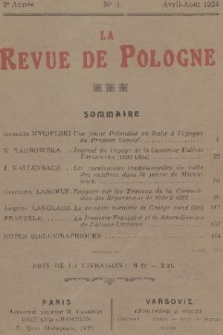 La Revue de Pologne : [publication trimestrielle consacrée à la vie, à la pensée, à la littérature françaises et polonaises : organe des études de littérature comparée franco-polonaise : revue de liaison entre les intellectuels polonais et français]. A. 2, [1924/1925], no. 1