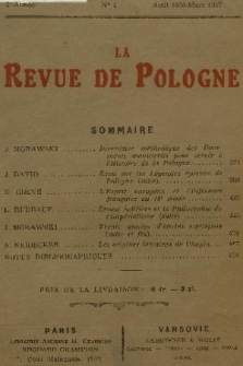 La Revue de Pologne : [publication trimestrielle consacrée à la vie, à la pensée, à la littérature françaises et polonaises : organe des études de littérature comparée franco-polonaise : revue de liaison entre les intellectuels polonais et français]. A. 3, [1925/1927], no. 4