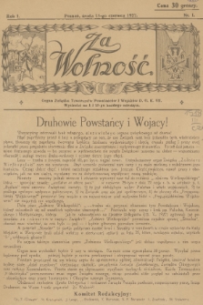 Za Wolność : organ Związku Towarzystw Powstańców i Wojaków D. O. K. VII. R. 1, 1927, nr 1