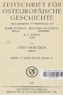 Zeitschrift für Osteuropäische Geschichte. Bd. 5 (Neue Folge, Band 1), 1931, Inhalt