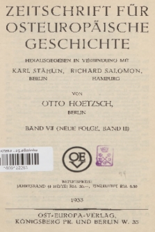 Zeitschrift für Osteuropäische Geschichte. Bd. 7 (Neue Folge, Band 3), 1932/1933, Inhalt