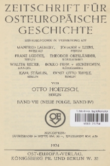 Zeitschrift für Osteuropäische Geschichte. Bd. 8 (Neue Folge, Band 4), 1934