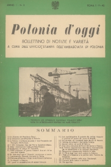 Polonia d'Oggi : bollettino di notizie e varietà : a cura dell'Ufficio Stampa dell'Ambasciata di Polonia. A. 1, 1946, n. 3
