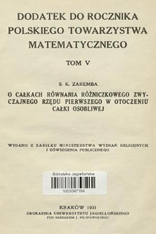 Dodatek do Rocznika Polskiego Towarzystwa Matematycznego. T.5, 1931